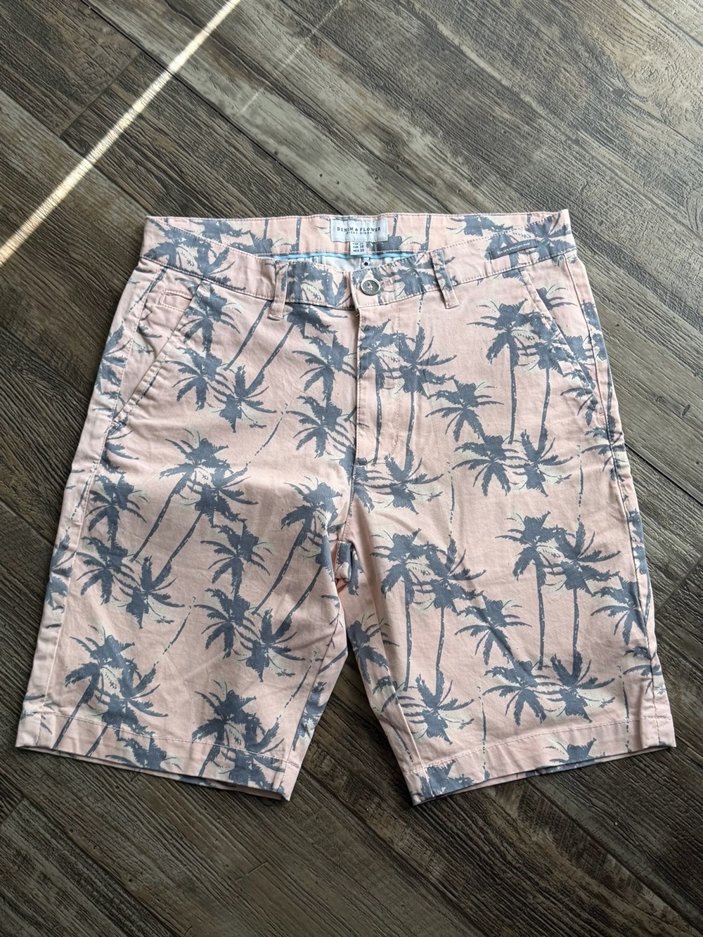 Denim & Flower Pink Palm-Print Flat Front Shorts